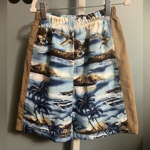 Mis Tee V-us Blue and Brown Tropical Beach Print Swim Trunks NWT Size 7